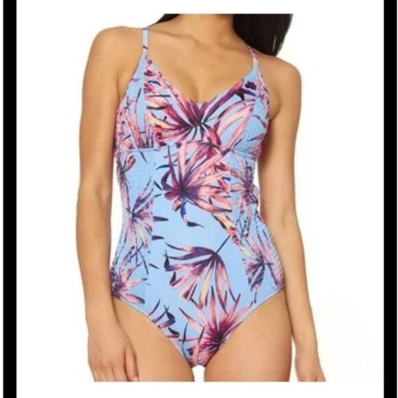 Jessica Simpson Swimwear Bathing Suit One Piece Lilac Floral Tropical Print XL - Picture 8 of 8
